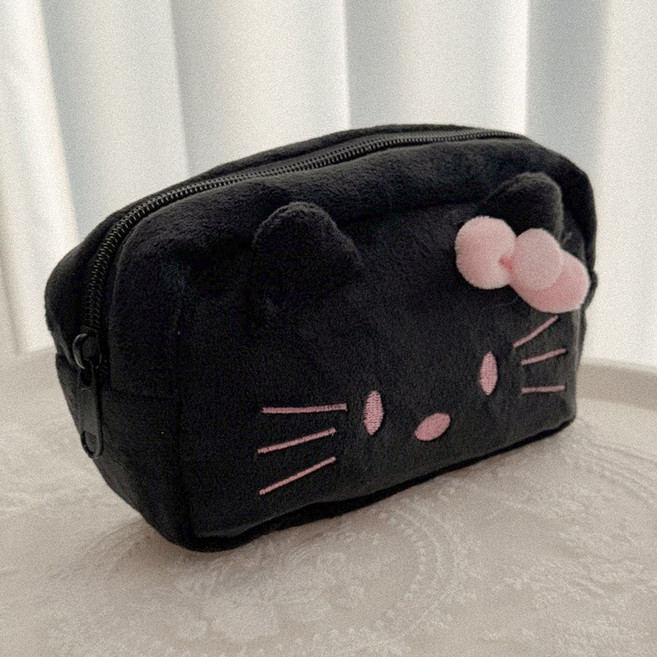 바나초이 키티 폭신 파우치 자수 벨보아 미니 수납 가방 파우치