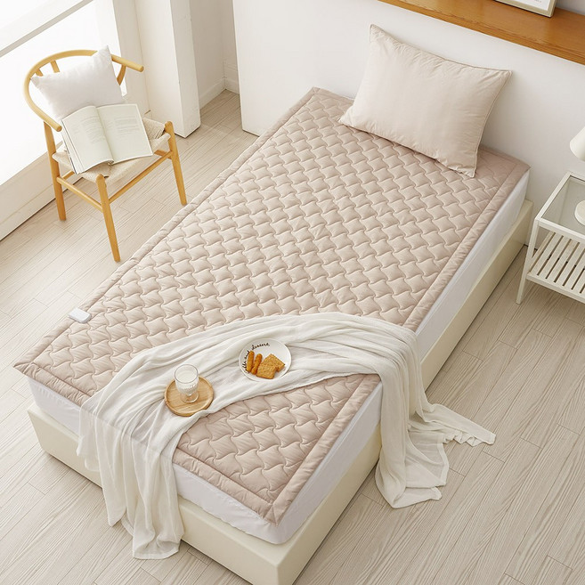 고급원단 한일의료기 전자파없는 탄소매트 전기매트 전기요, 1인용 싱글 (110x200cm), 웨이브, 허니베이지