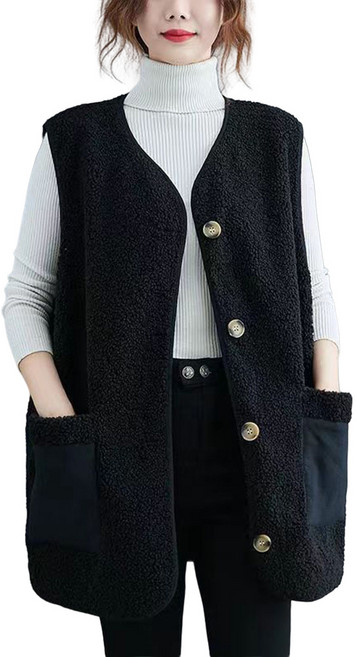 ROYALBELLE 여성용 세미오버핏 후리스 롱 조끼 민소매 베스트 빅포켓 2컬러 V12512