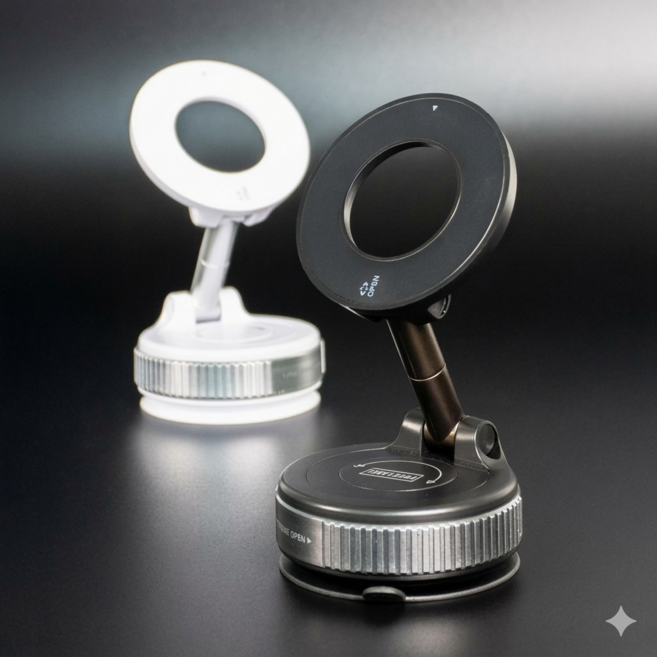 차량 휴대폰거치대 360도 회전 진공 강력 자석 거치대 세이프 차량 거치대 흡착식, 블랙, 1개, 스마트폰용