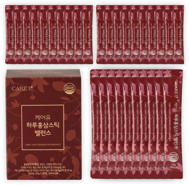 케어유 홍삼스틱 고려 홍삼정 진액 국내산 6년근 진세노사이드 하루 밸런스, 30회분, 1개