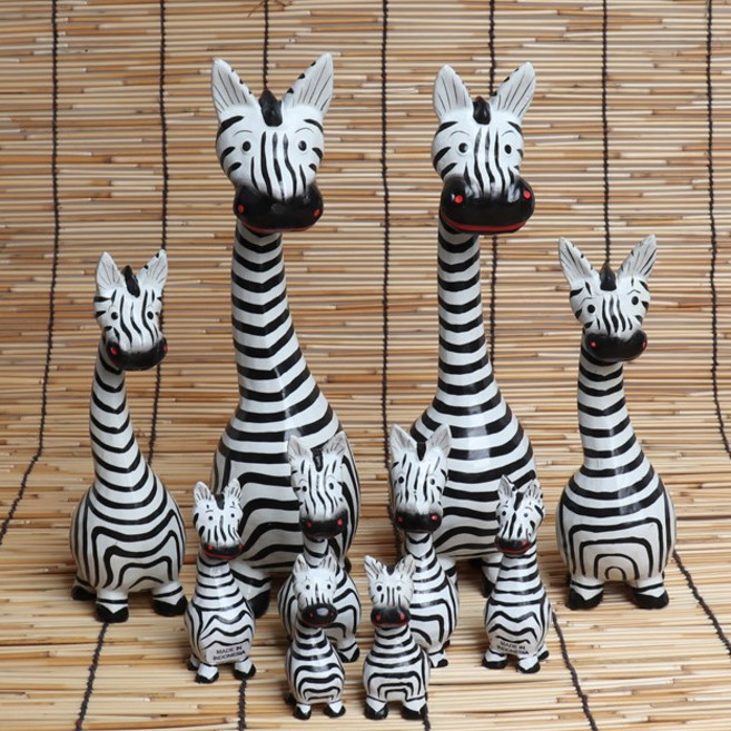 발리 얼룩말 대가족 목각 장식소품 10p세트 인테리어소품 나무인형