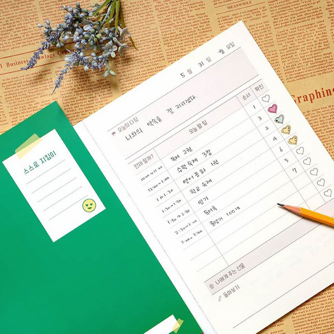 플레플레 초등 노트 일정관리 스스로 지킴이 자기주도 계획서, 1 에버그린
