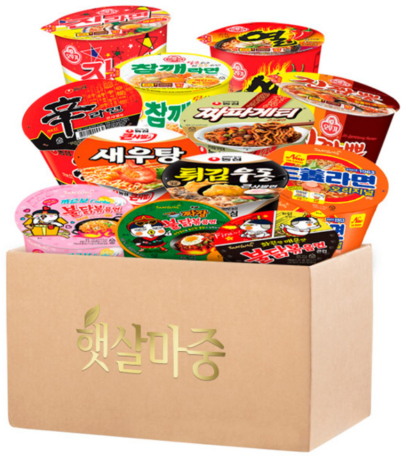 [햇살마중] 오뚜기 농심 삼양 큰사발 컵라면 12종 (진라면매운맛+참깨라면+진짬뽕+신라면+짜파게티+튀김우동+새우탕+삼양라면+불닭볶음면+까르보불닭볶음면+짜장불닭+열라면) 각 1개씩, 1세트