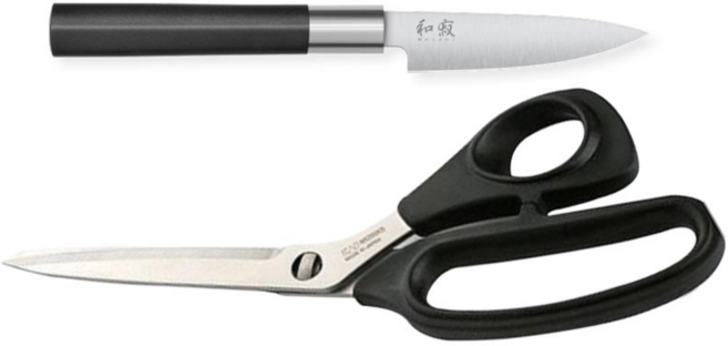 카이지루시 와사비 가위+칼 2종 세트 주방 조리 도구 추천 스텐 나이프/식도/식칼 과도/이유식칼/미니 중식도/셰프/쉐프/나키리, 가위+과도, 1개