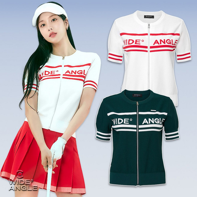 와이드앵글 여성 골프웨어 여름 골프 라운드니트 보더 집업 반팔 가디건 WWM25K72