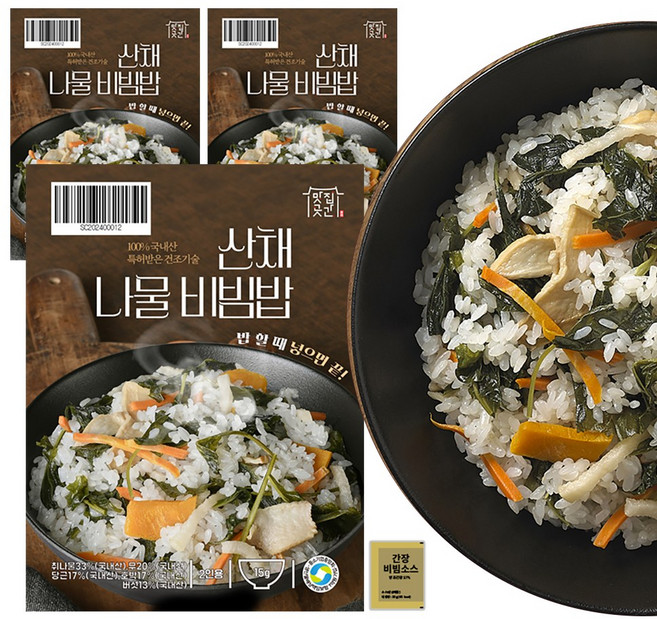 [1+1+1 3봉+간장소스1개] 맛집곳간 국내산 산채나물 비빔밥재료 건나물 영양밥 건강밥, 15g(2인용), 3개