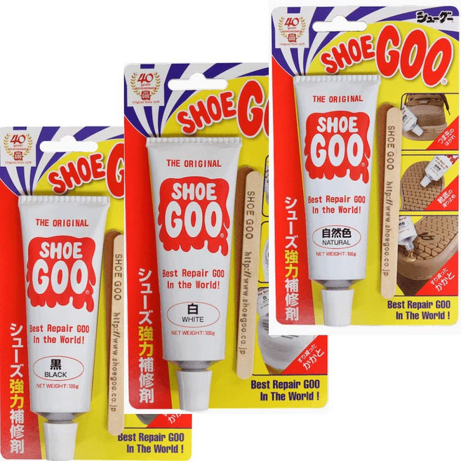 ShoeGoo 슈구 신발보수제 100g 3개입 세트 화이트 투명 선택가능, 내츄럴 컬러 x1  화이트 x1  블랙 x1