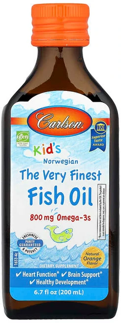 Carlson 어린이용 노르웨이산 피쉬 오일 천연 오렌지 200ml(6.7fl oz)(1회 제공량당 2300mg) CAR-01653 - 쿠팡