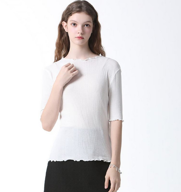 리스트 코튼 프릴 플리츠 티셔츠 택가격 98000원