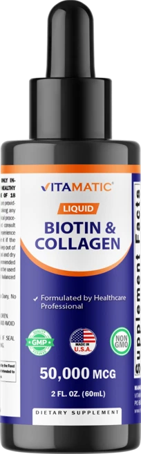 Vitamatic 리퀴드 비오틴 & 콜라겐 드롭스 - 50 000 mcg - 2 fl oz, 2개, 59ml - 쿠팡
