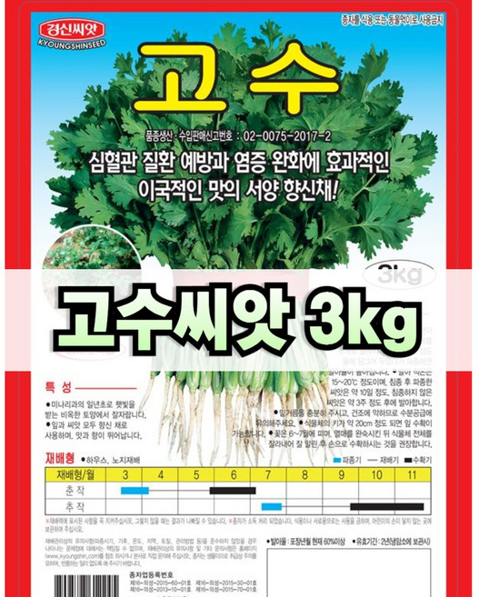 고수씨앗 3kg 대용량 코리앤더 파종용 종자 경신종묘, 1개