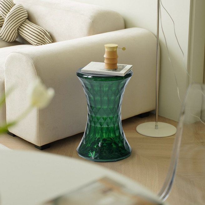 리비니아 [빈티지 감성] 루체어 크리스탈 아크릴 스툴 투명 플라스틱 의자 인테리어 사이드 다용도 테이블 6colors, 1개, 그린