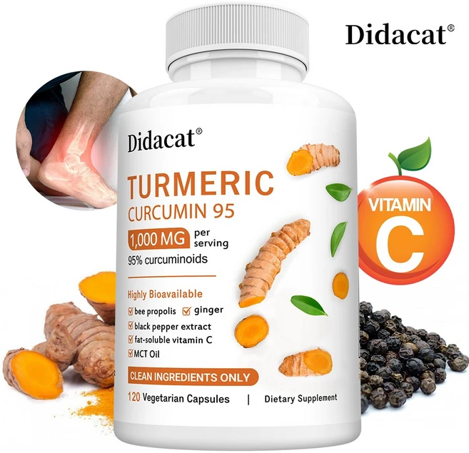 커큐민 보충제 1 000mg | 95% 커큐민 프로폴리스 MCT 오일 비타민 C 후추 함유 | 흡수력 향상 | 비건성 Non-GMO 충전제 없음, 2개, 60회분 - 쿠팡