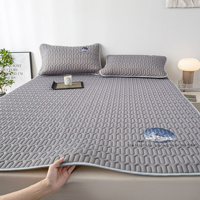 클라우드벨 아이스 실크 라텍스 냉감 패드 여름용 통기성 침대 매트리스 미끄럼 방지 냉방 침구+베갯잇, 다크그레이