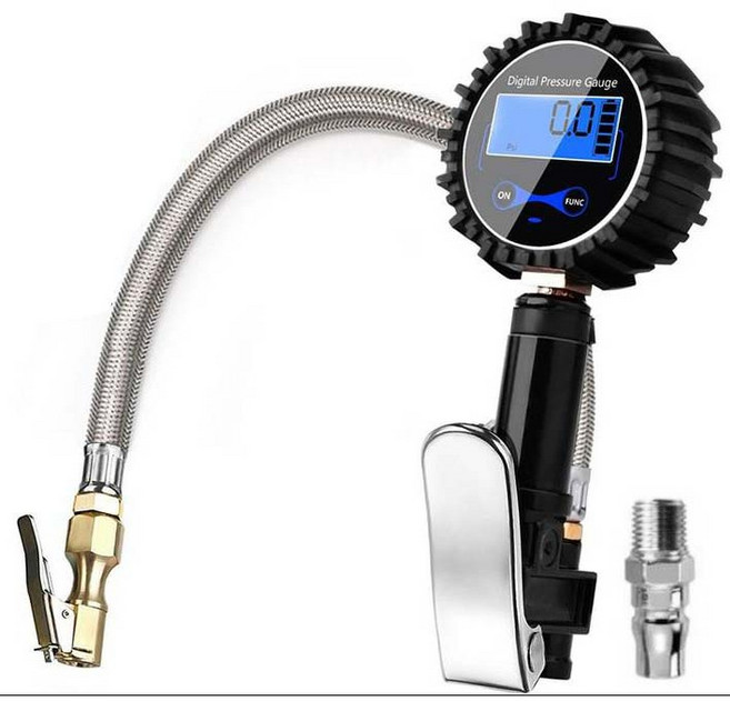 汽車輪胎充氣壓力錶 附贈電池 數位顯示 自動關機 精準測量, 1個, 款式一(不鏽鋼管)