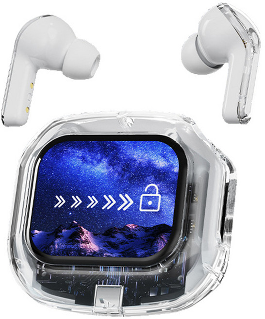 고음질 TWS 블루투스 이어폰 터치스크린 디스플레이 무선이어폰(패션 디자인 음악을 좋아하는 이들의 필수품), 하얀색