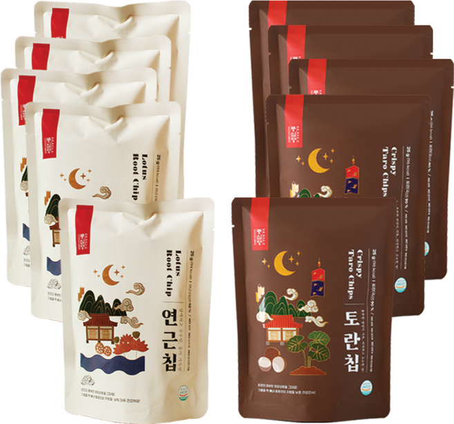 풍심당 국내산 연근칩 + 토란칩 세트 저당간식 인기과자 회사 간식, 10개, 25g