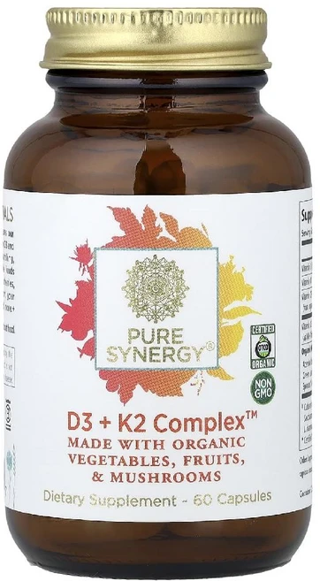 퓨어시너지 비타민D3 비타민K2 컴플렉스 D3 + K2 Complex 캡슐 60정, 1개 - 쿠팡