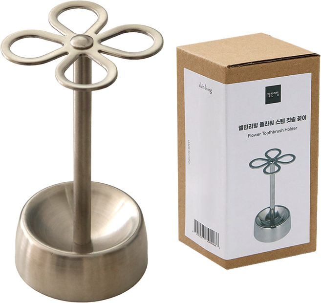 엘빈리빙 플라워 스텐 칫솔꽂이, 1개, 실버