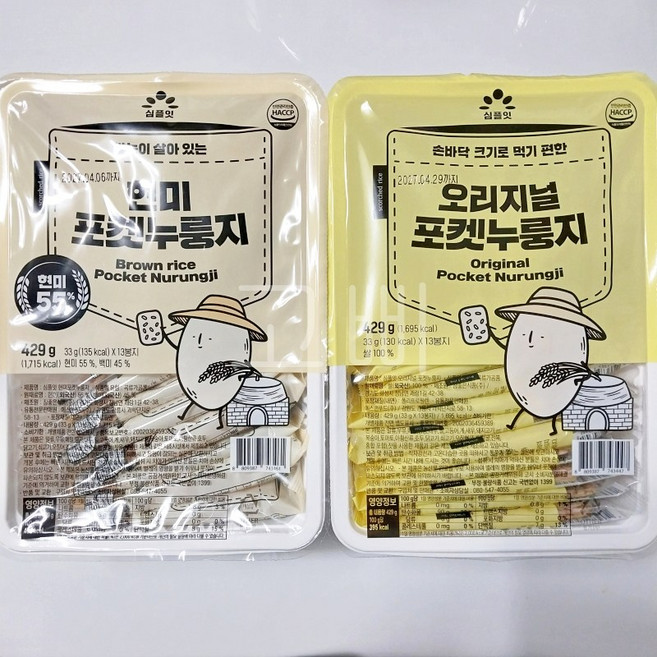 심플잇 포켓누룽지 오리지널 + 현미, 2개, 429g
