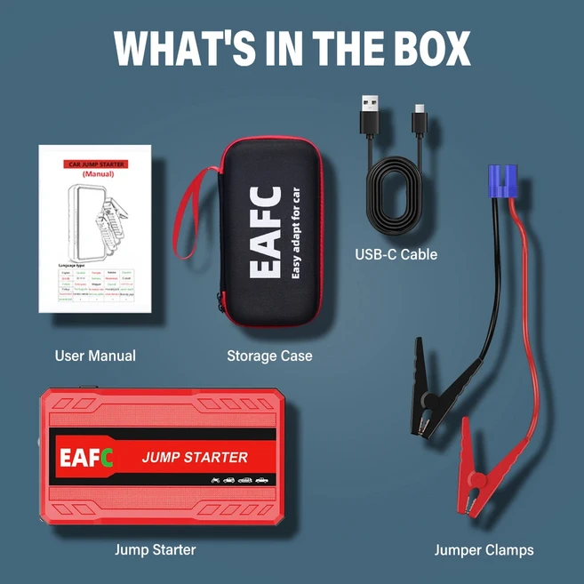 자동차 배터리 점프 스타터 파워 뱅크 LED 손전등 휴대용 비상 배터리 부스터 5V/2A USB 출력 12V 가솔린, 체코, 1개