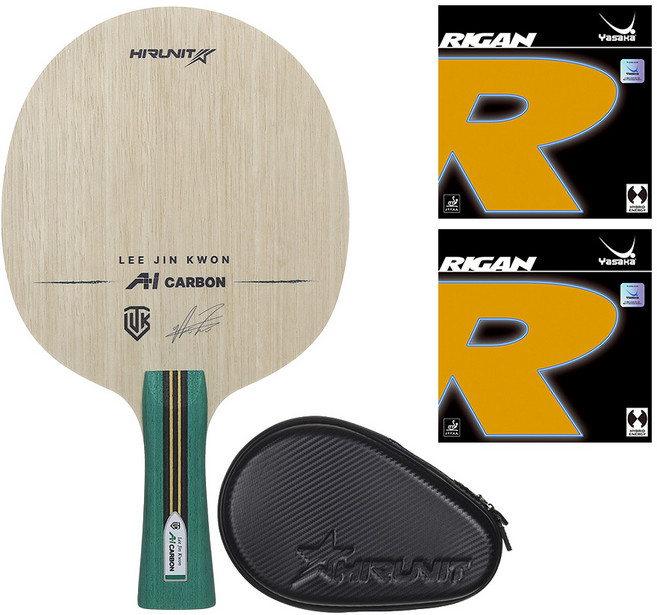 [인기/추천상품] 하이러닛 탁구라켓 이진권 이너 AI카본 + 야사카 리간 러버 부착세트 + 고급 하드케이스 포함 그립선택ST/FL, 2세트, 그립 선택:ST(일자형)