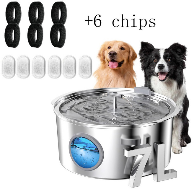 7L 대용량 스테인리스 무소음 수위창 물통 USB 애완동물 워터펌프 음수대 강아지 고양이, 7L Pet Water 6Chip