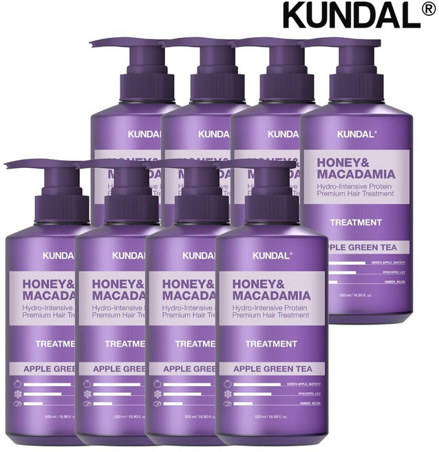 쿤달 허니 앤 마카다미아 단백질 트리트먼트 애플그린티 500ml x8개, 8개