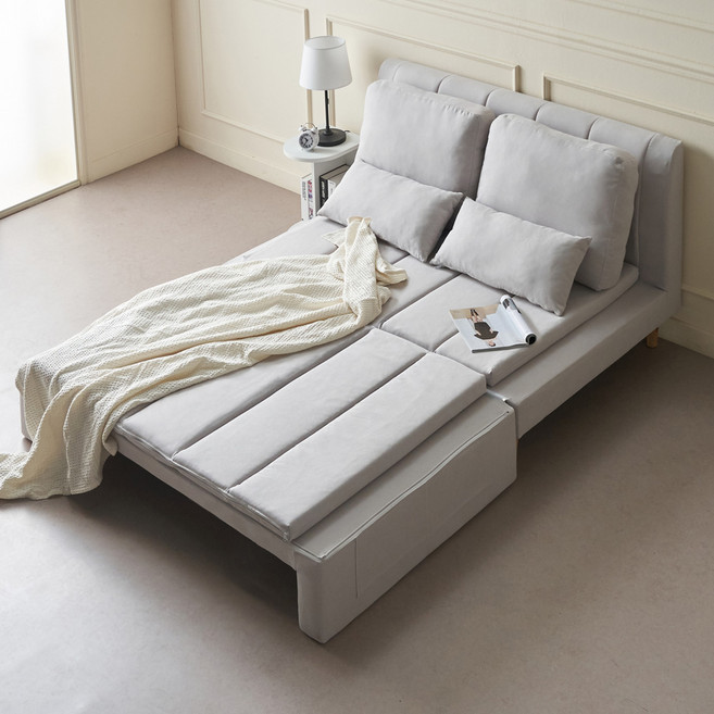 [추가즉시할인+등쿠션증정] 에보니아 체인지 접이식 소파베드 / 1인용 2인용 / 쇼파침대 침대쇼파, 2인_라이트그레이