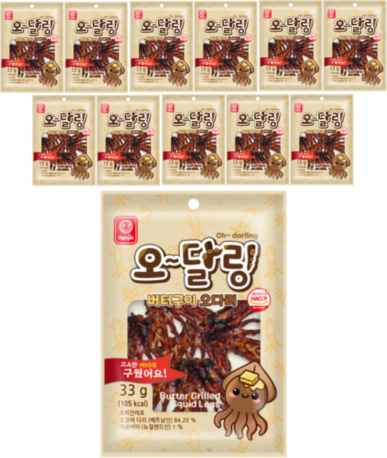 한진식품 오달링 버터구이 오다리, 12개, 33g