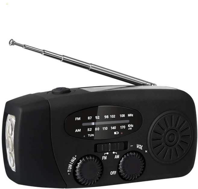 應急防災手搖收音機 老人收音機 AM/FM/WB隨身聽, 升級2000mah太陽能+手搖發電 黑色, s200