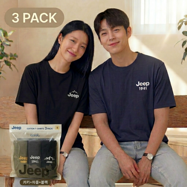 [정품/빠른출고] 지프 JEEP 반팔티 남녀공용 3팩 스몰로고 라운드넥 AP2604