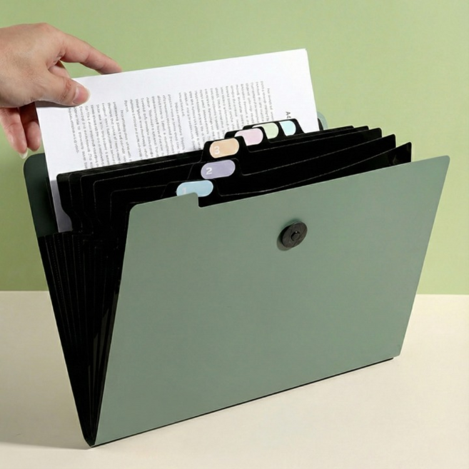 아우리온 분류보관 한눈에정리 5포켓 인덱스 아코디언 파일홀더, 2개, 카키