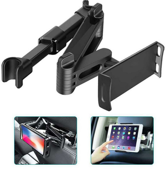 차량용 스마트폰 태블릿PC 아이패드 겸용 받침대 뒷자석 핸드폰 헤드레이트 거치대 휴대폰 보호 미끄럼 방지 패드 포함 2가지 컬러, 블랙 레드, 1개