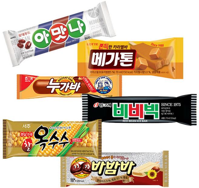 베스트 옛날 아이스크림 6종 30개 해태 바밤바 누가바 비비빅 아맛나 메가톤바 찰 옥수수 아이스크림 추억의아이스크림 편의점아이스크림, 70ml