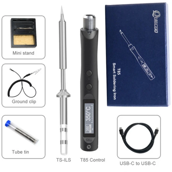 QUECOO 전기 납땜기 납땜 인두기 키트 T85 TS101 팁 65W 수리 도구 스테이션 펜슬 스마트 휴대용, T85 with TS-ILS tip