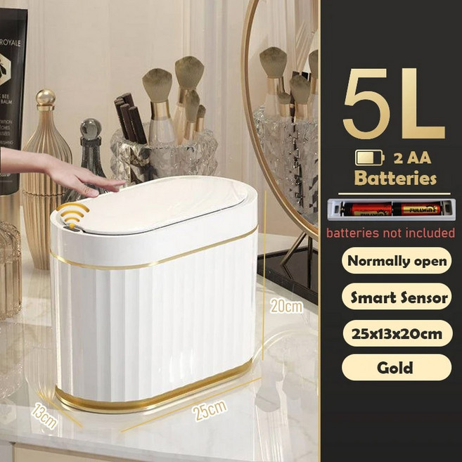 15L/12L/9L/7L/5L 휴지통 스마트 덤프 욕실 쓰레기통 화장실 뚜껑이있는 자동 센서, 5L Gold Battery