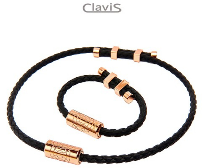 클라비스 에너제틱 바흐 자석 팔찌/목걸이 세트 (로즈골드), 블랙, 1개