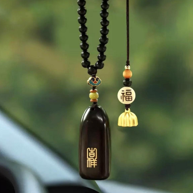 [신비로운 전통] 차걸이 염주 천연 나무 액막이 소품 소원성취 삼재 재물운 무사기원 안전기원 새차선물 사고방지 염주키링 불교용품, 1개, 흑단목