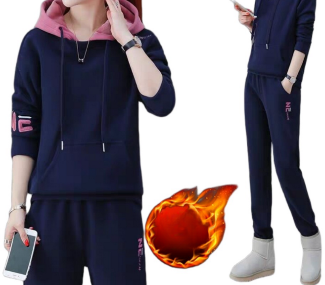 여성 겨울 후드 기모 배색 조거 트레이닝 복 세트 빅사이즈 운동복 조깅복 원마일룩 핑크