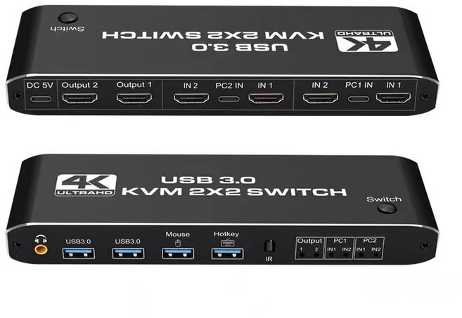 易控王 2x2 HDMI KVM切換器 二進二出 同步 延伸 4K@60Hz USB3.0 3.5mm, 1個, 40-116-05-01