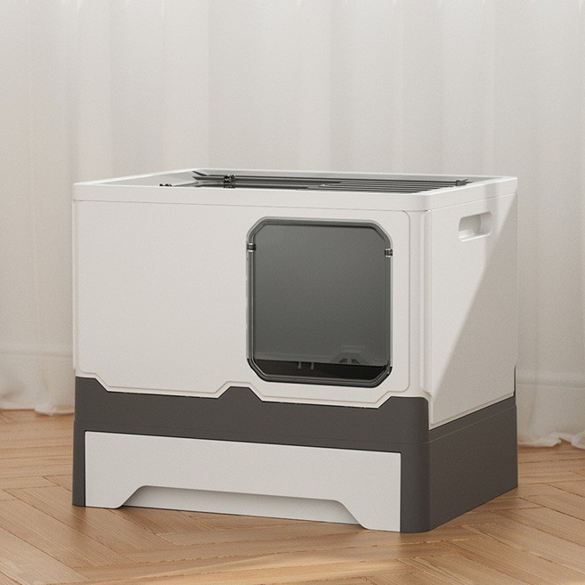 FFY 고양이 후드형 화장실 + 모래삽 + 필터, 1개, 그레이