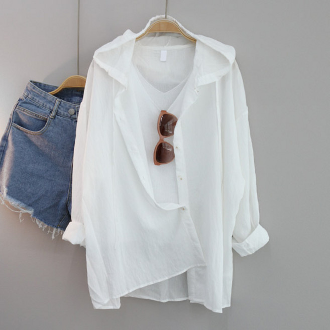 달콩 여성 셔츠 남방 거즈남방 롤업셔츠 루즈핏 파스텔후드롱남방