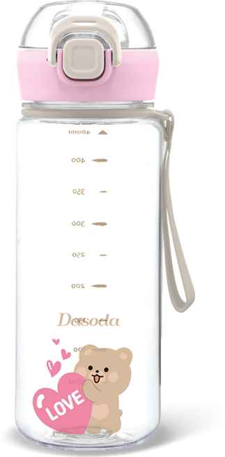 다소다 원터치 트라이탄 허그보틀 어린이 물통 스트랩세트, 1개, 480ml, 러블리핑크