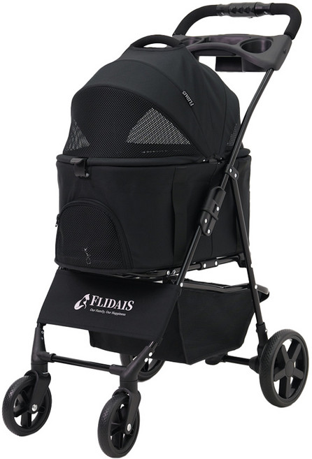 플리다스 실속형 원터치 펫 강아지 유모차 개모차 애견 반려견 경량 퀵폴딩 분리형 소형견 중형견, 블랙, 1개