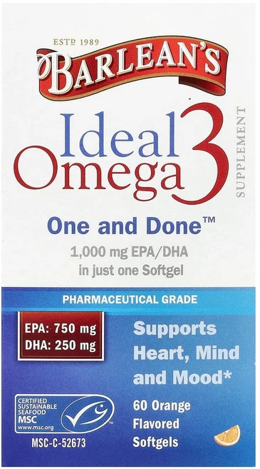 발린스 Barleans (발린스) 아이디얼 오메가3 오렌지 맛 소프트젤 60정, 1개 - 쿠팡