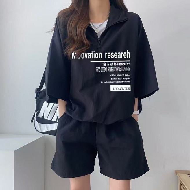 노이디제이 DJ1189 바스락 반팔 반집업 + 반바지 아노락 세트