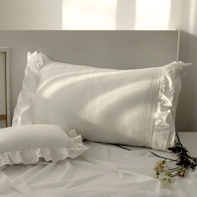 순수 피그먼트워싱면 누빔 등받이 침대 헤드 빅 쿠션커버, 백아이보리