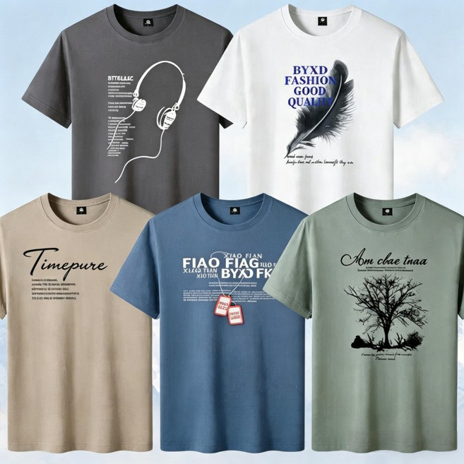 1+1+1+1+1 남성용 빅사이즈 여름용 면 반팔루즈핏 티셔츠 5팩 120KG까지 (5종세트)